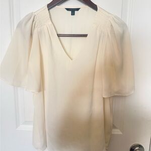 Banana Republic Ivory V-Neck Smocked Shoulder Puff Sleeve Blouse